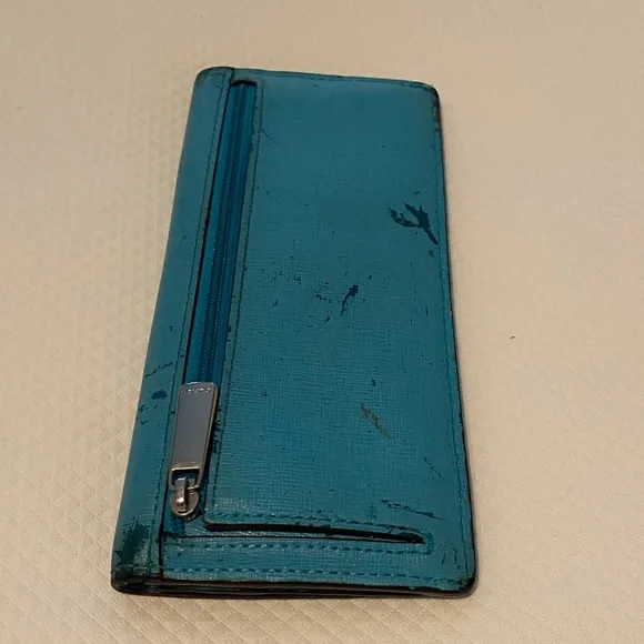 Coach Turquoise Blue Rectangular Vintage Fix-Up Distressed Project Wallet - Picture 5 of 13